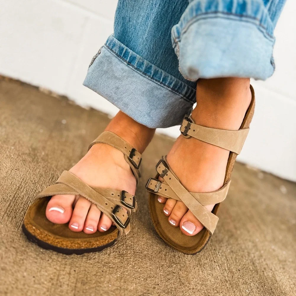 Birkenstock Franca Strappy Oiled Leather Sandals, Tan‎ Sz 36 US 5